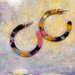 Multi-color tortoise shell resin/acrylic hoop earrings